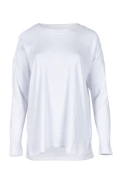 Product shot of the Brixley Long Sleeve Cotton Top in colour White (White), from the front