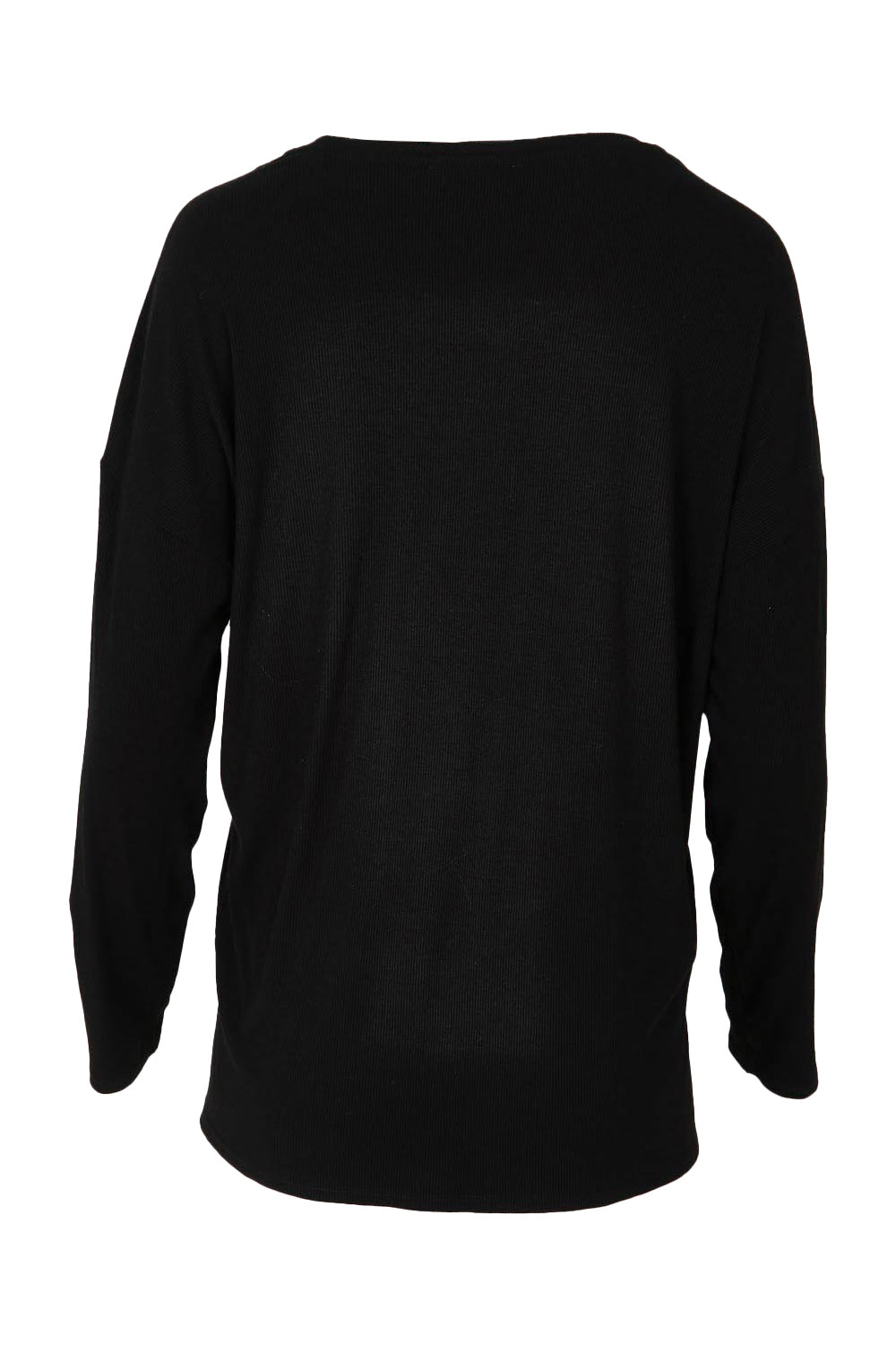 Product shot of the Hendrix Ribbed Long Sleeve Tee in colour Black (Black), from the back