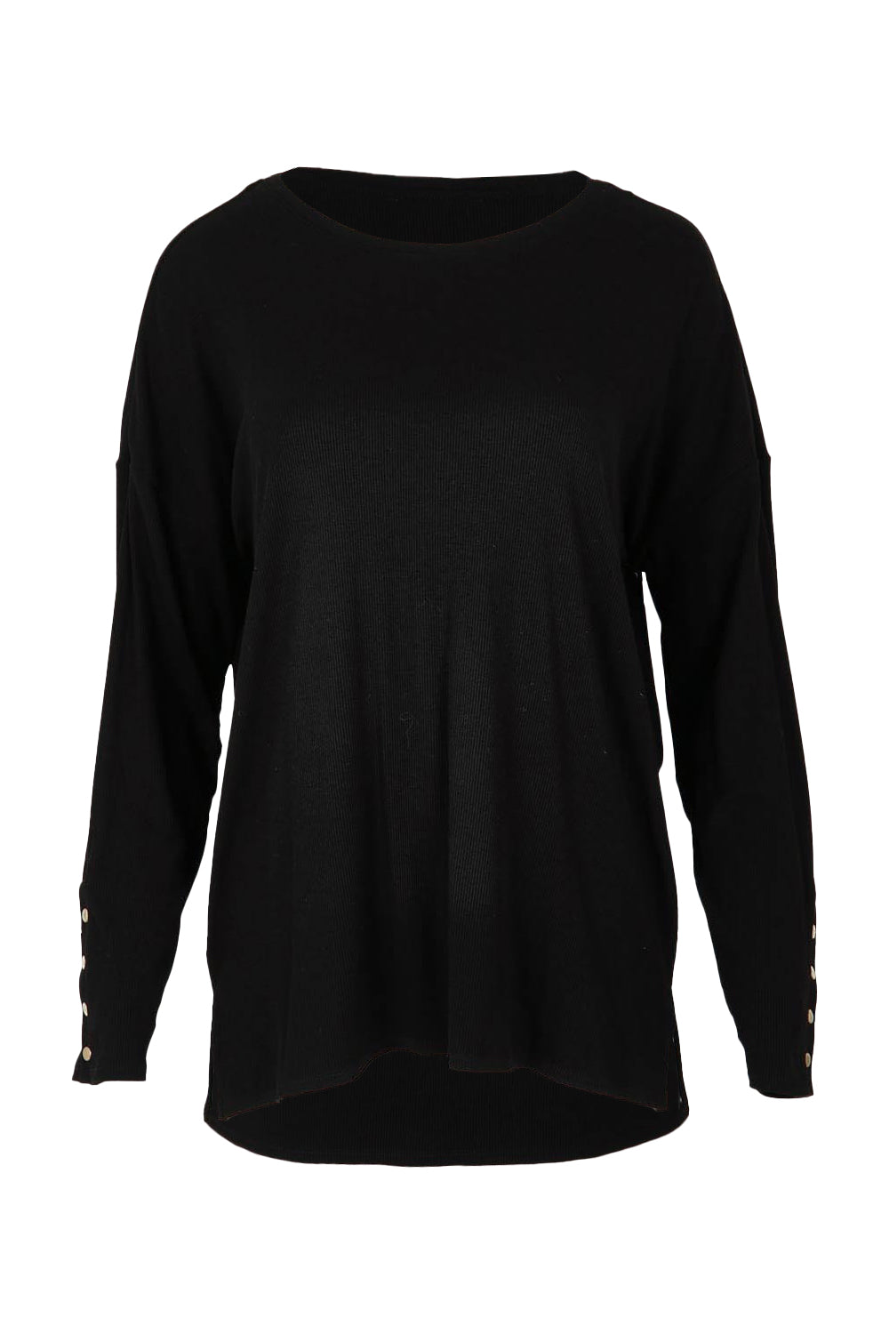 Product shot of the Hendrix Ribbed Long Sleeve Tee in colour Black (Black), from the front
