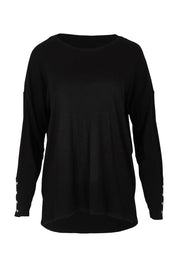 Product shot of the Hendrix Ribbed Long Sleeve Tee in colour Black (Black), from the front