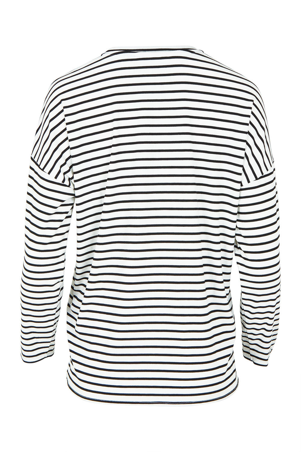 Product shot of the Hendrix Ribbed Long Sleeve Tee in colour Stripe (White), from the back