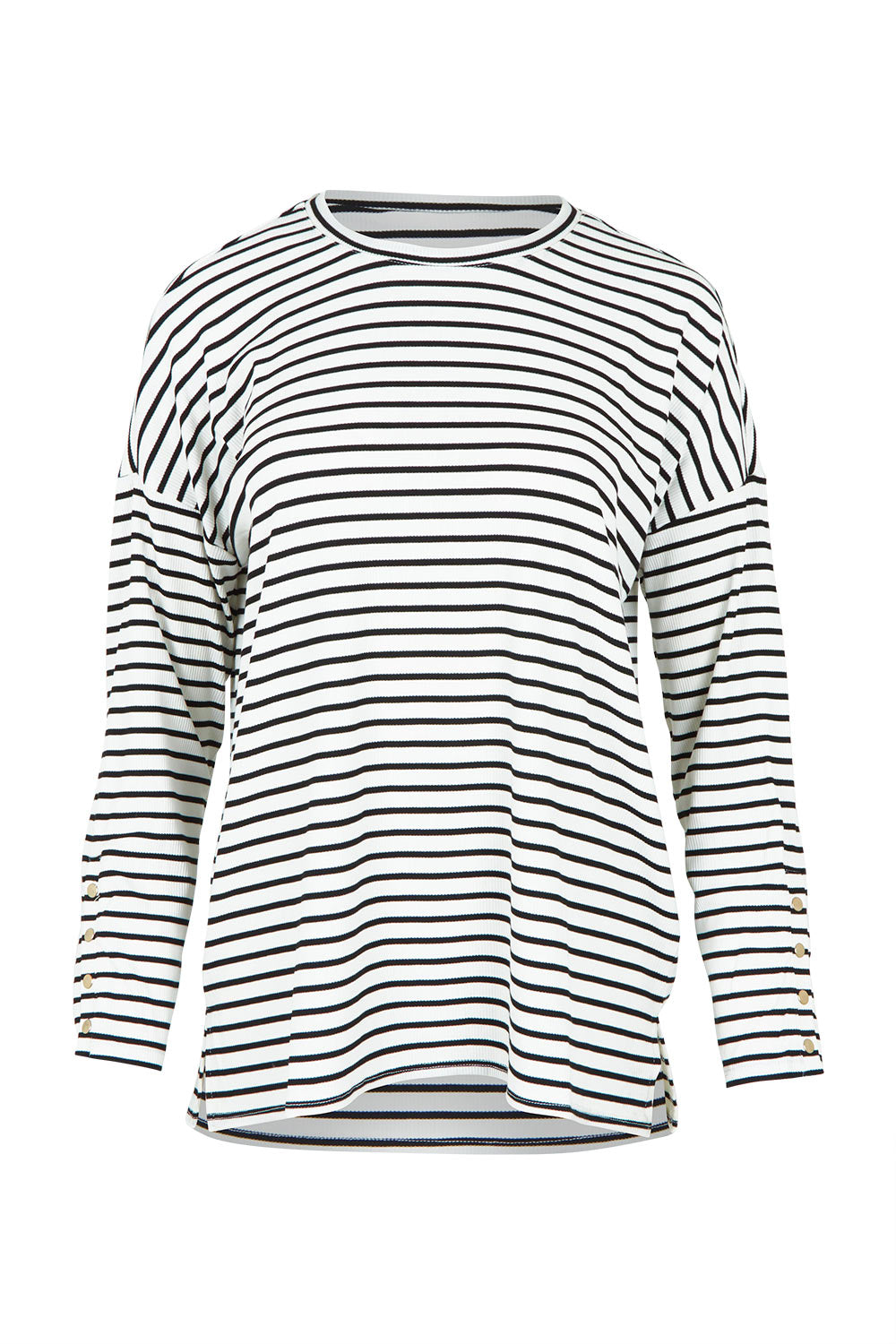 Product shot of the Hendrix Ribbed Long Sleeve Tee in colour Stripe (White), from the front