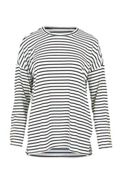 Product shot of the Hendrix Ribbed Long Sleeve Tee in colour Stripe (White), from the front