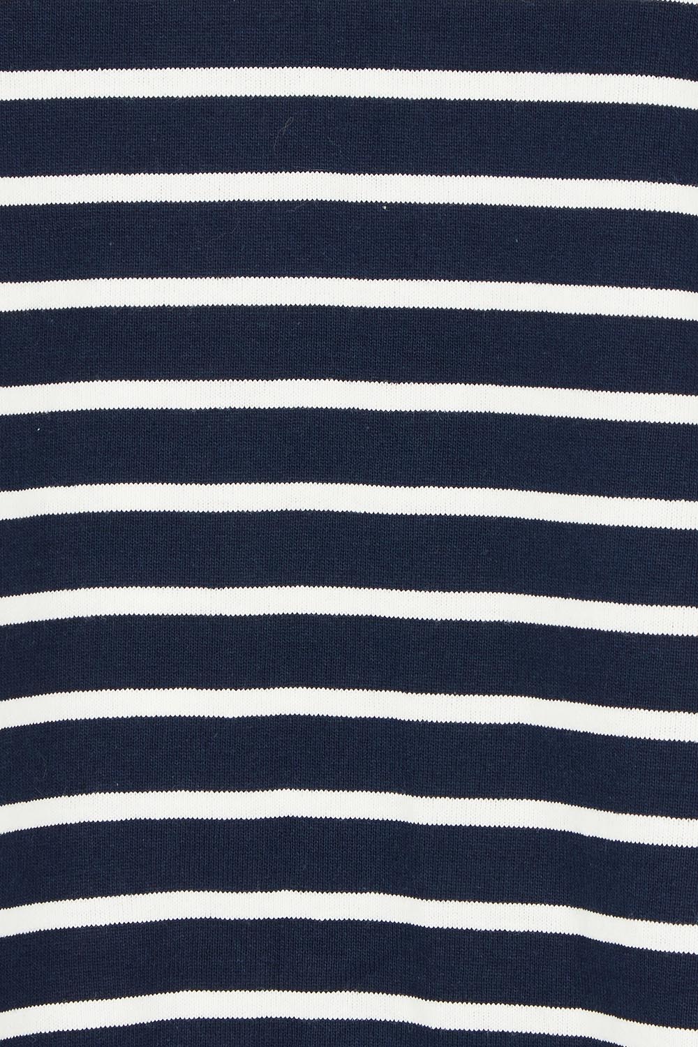 Product shot of the Ayla Vin colourNeck Cotton Tee - Navystripe (Blue), detail