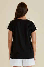 Caia Cotton Crew Tee - Black