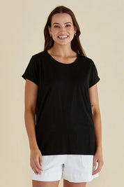 Caia Cotton Crew Tee - Black