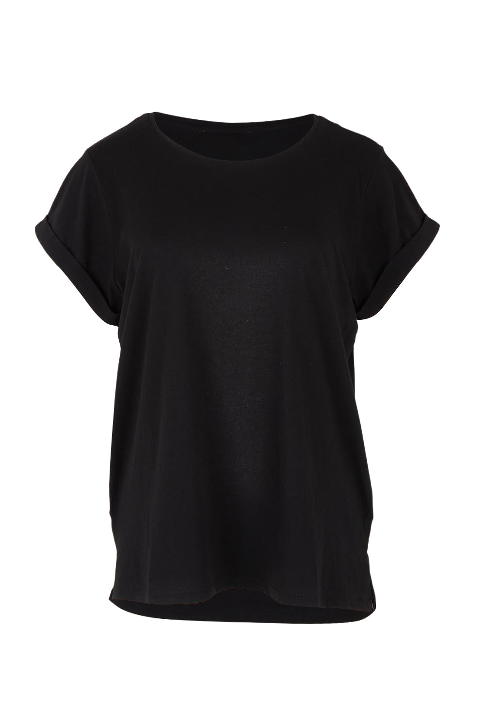 Product shot of the Caia Cotton Crew Tee in colour Black (Black), from the front