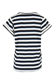 Product shot of the Caia Cotton Crew Tee in colour Stripe, from the back