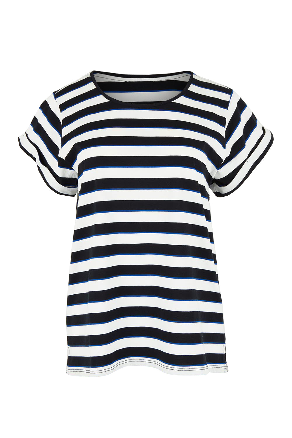 Product shot of the Caia Cotton Crew Tee in colour Stripe, from the front
