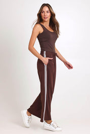 Model Madelinec wearing size 10 of the Nikki Relax Cotton Jogger – Chocolate in colour Chocolate, from the front