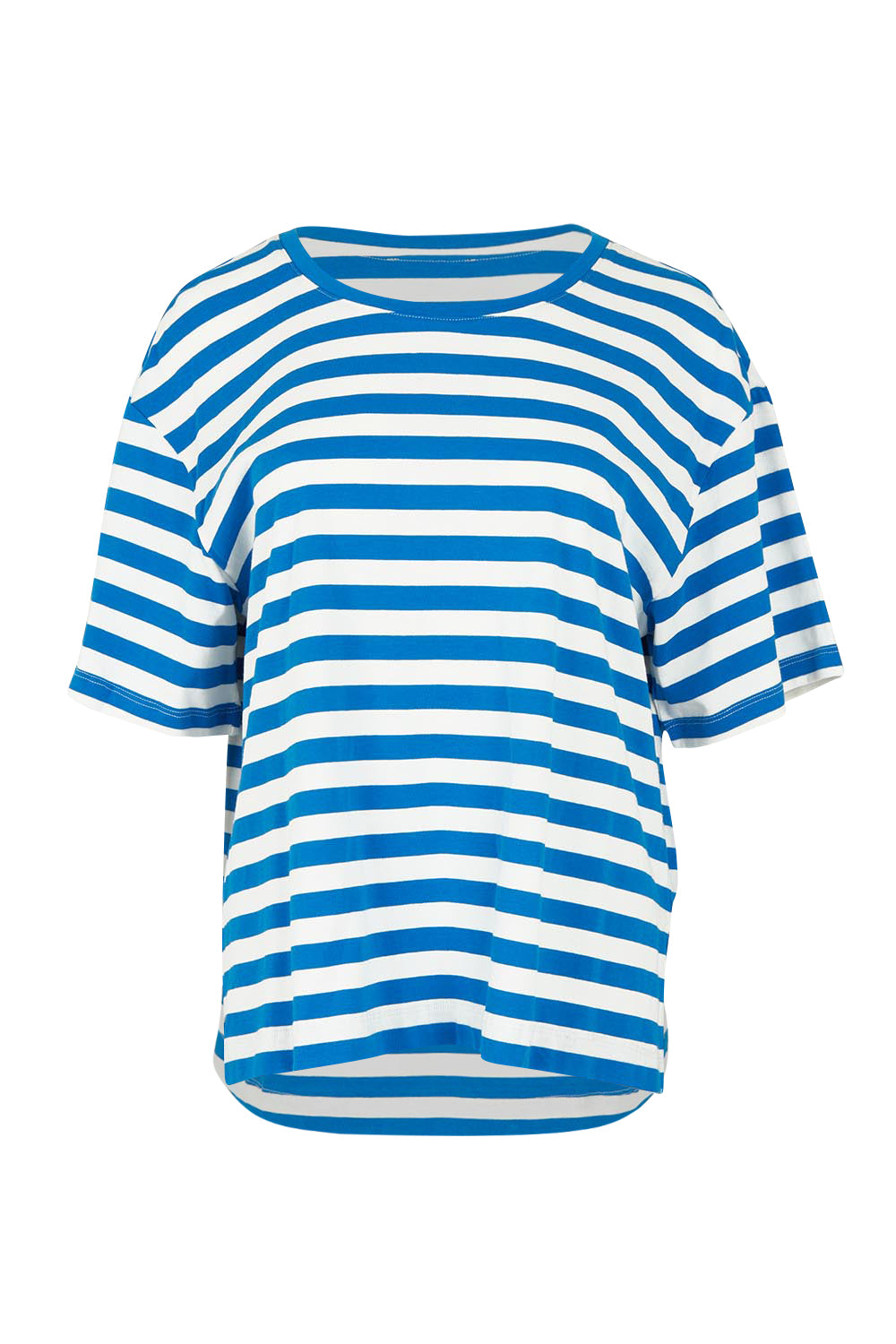 Product shot of the Relax Boxy Cotton Tee in colour Azureblue (Blue), from the front