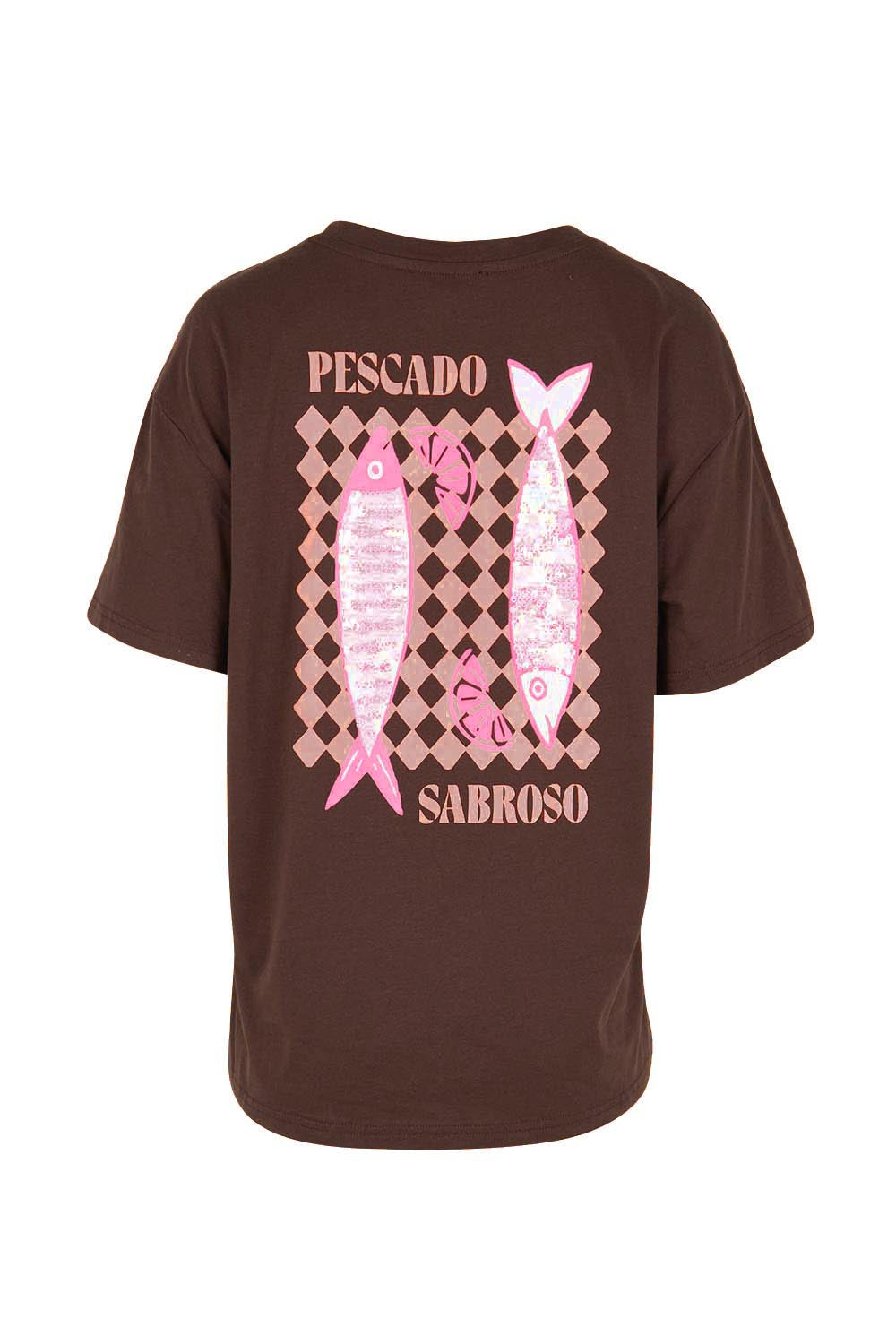 Product shot of the Relax Boxy Cotton Tee – Pescado in colour Pescado, from the back
