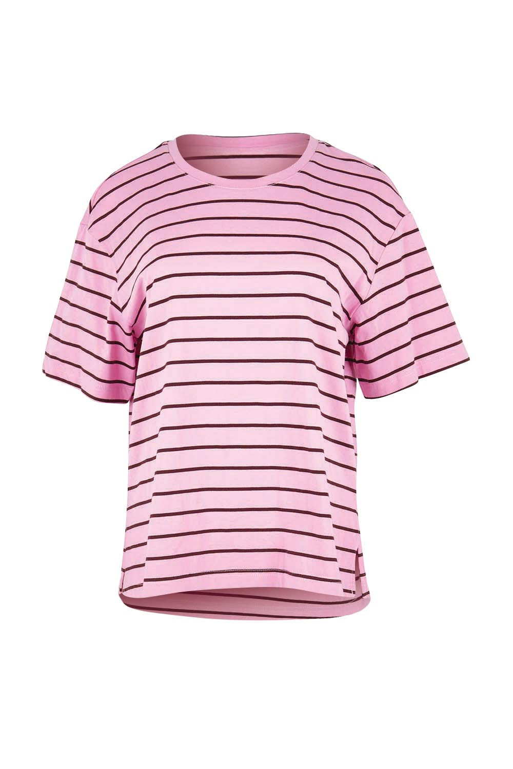 Product shot of the Relax Boxy Tee – Pinkchoc in colour Pinkchoc, from the front