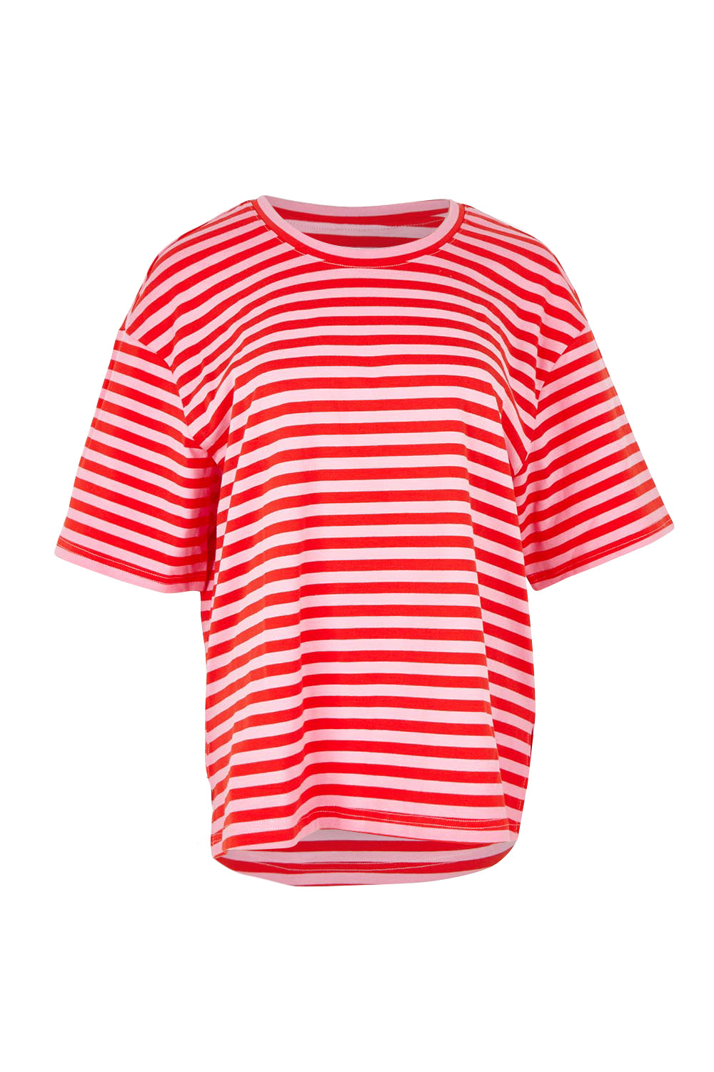 Product shot of the Relax Boxy Cotton Tee in colour Pinkred (Red), from the front