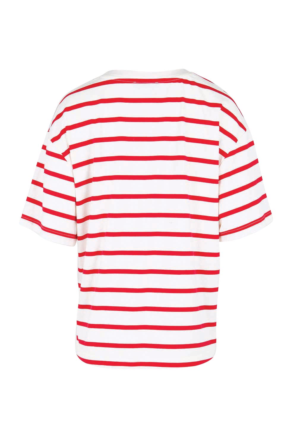 Product shot of the Relax Boxy Tee – Redwhite in colour Redwhite, from the back