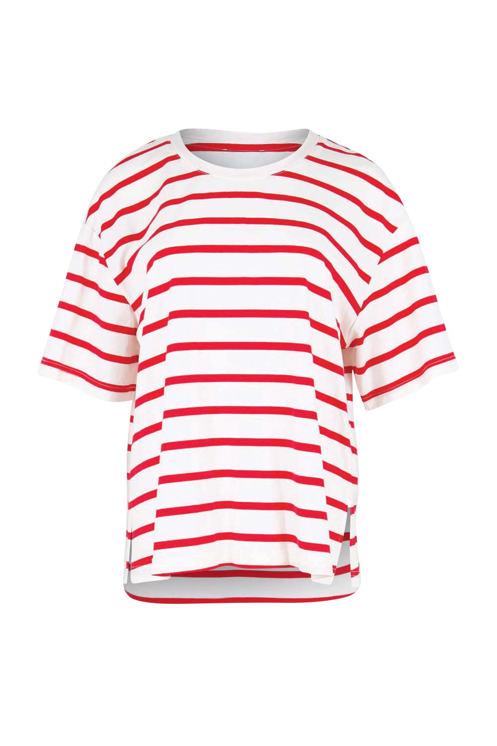 Product shot of the Relax Boxy Tee – Redwhite in colour Redwhite, from the front