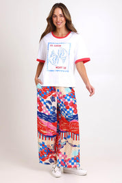 Model Madelinec wearing size 10 of the Relax Boxy Tee – Stlucia in colour Stlucia, from the front
