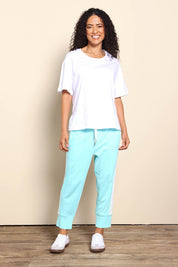 Model Pamelar wearing size 10 of the Relax Boxy Cotton Tee - White in colour White, from the front
