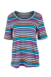 Product shot of the Riley Cotton Tee in colour Multistrip, from the front