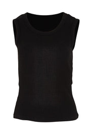 Product shot of the Francis Rib Tank in colour Black (Black), from the front