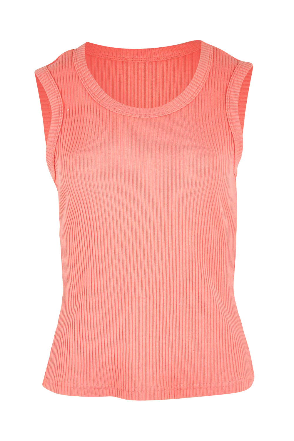 Product shot of the Francis Rib Tank in colour Peach (Pink), from the front