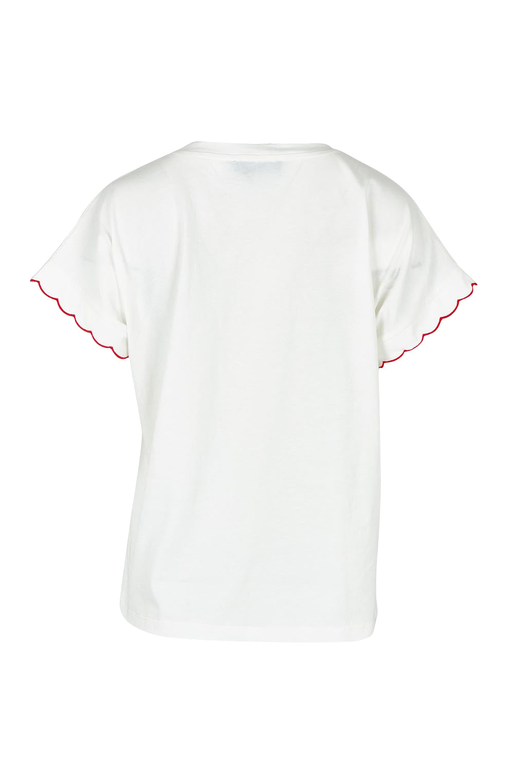 Product shot of the Sloane Scallop Cotton Tee in colour White (White), from the back