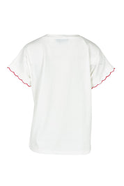 Product shot of the Sloane Scallop Cotton Tee in colour White (White), from the back