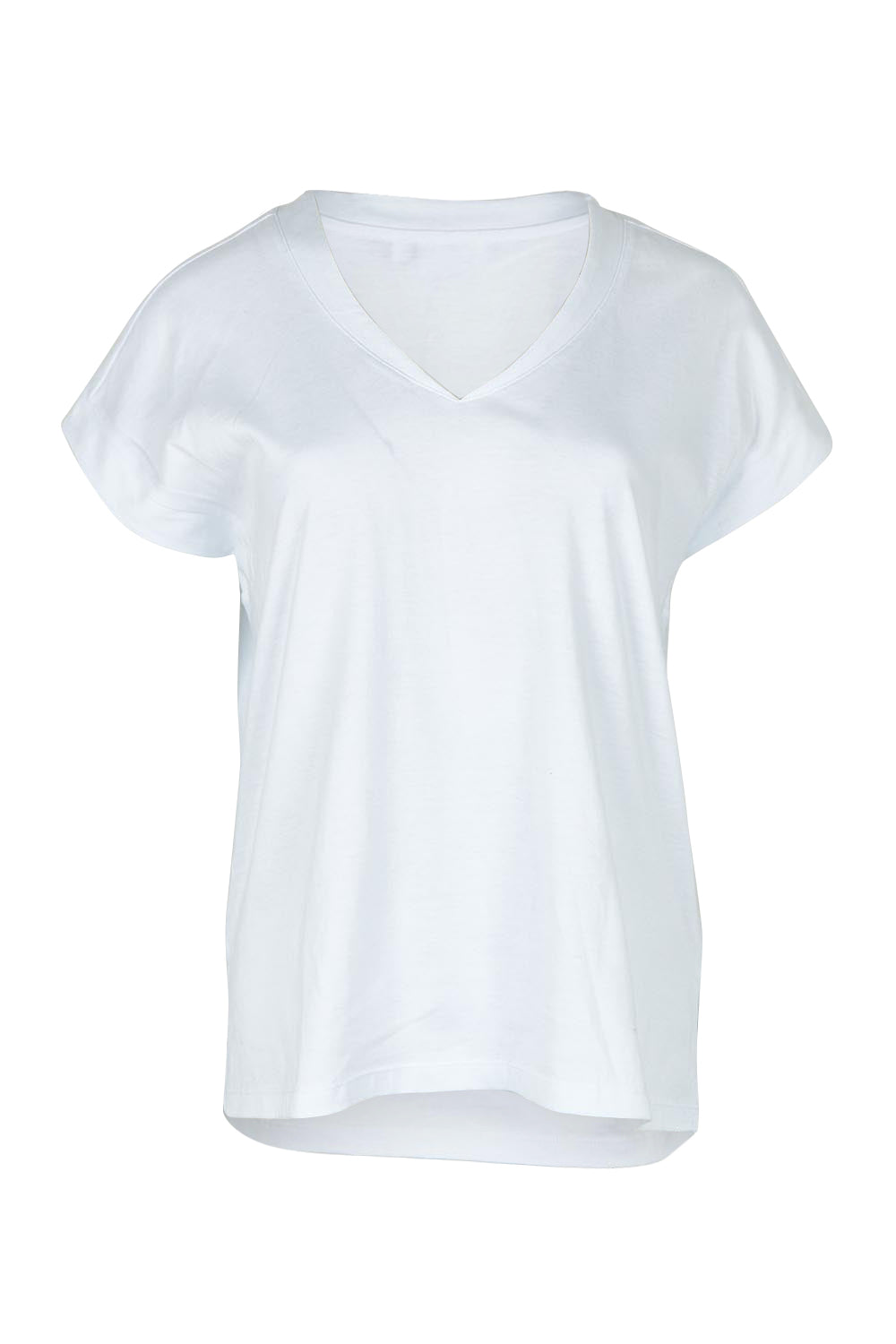Product shot of the Tracy Vin colourNeck Cotton Tee - White (White), from the front