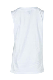 Product shot of the Trinity Vin colourNeck Cotton Tank - White (White), from the back