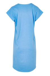 Product shot of the Daphne Vin colourNeck Cotton Dress - Powderblue (Blue), from the back