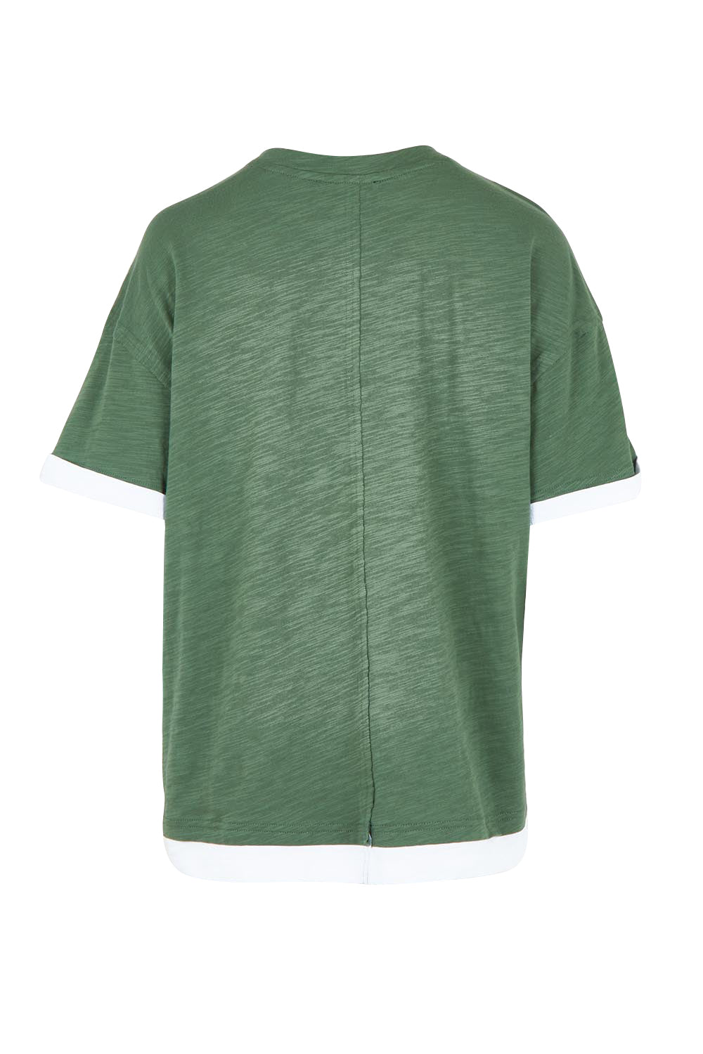 Product shot of the Cotton Boyfriend Tee in colour Green (Green), from the back