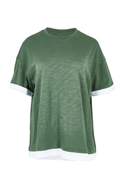 Product shot of the Cotton Boyfriend Tee in colour Green (Green), from the front