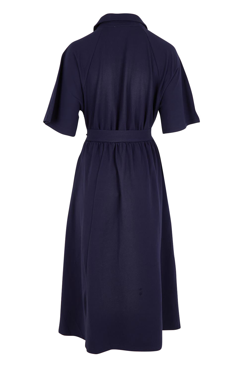 Product shot of the Rosalie Cotton Jersey Shirt Dress in colour Navy (Blue), from the back