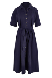 Product shot of the Rosalie Cotton Jersey Shirt Dress in colour Navy (Blue), from the front