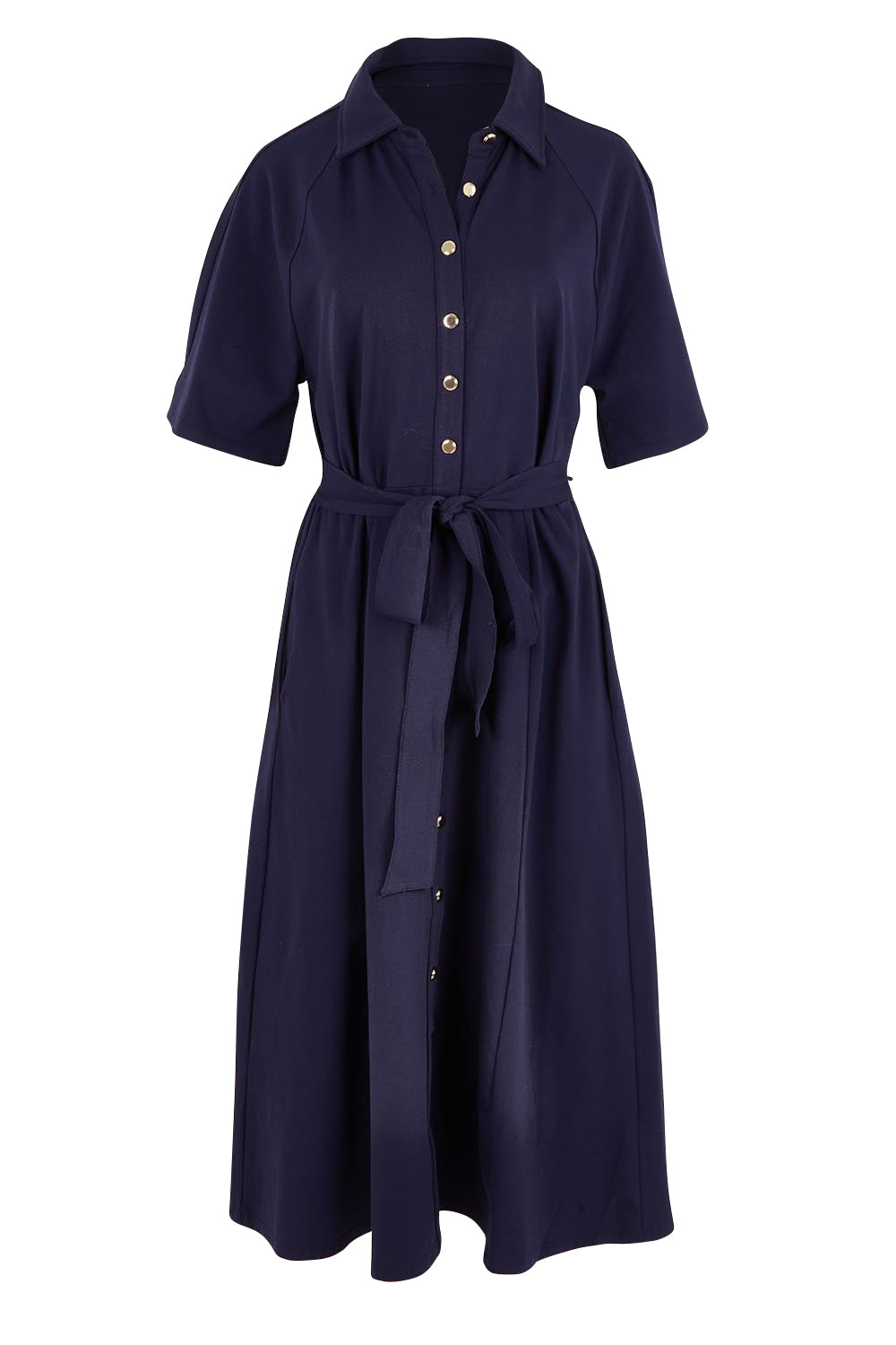 Product shot of the Rosalie Cotton Jersey Shirt Dress in colour Navy (Blue), from the front