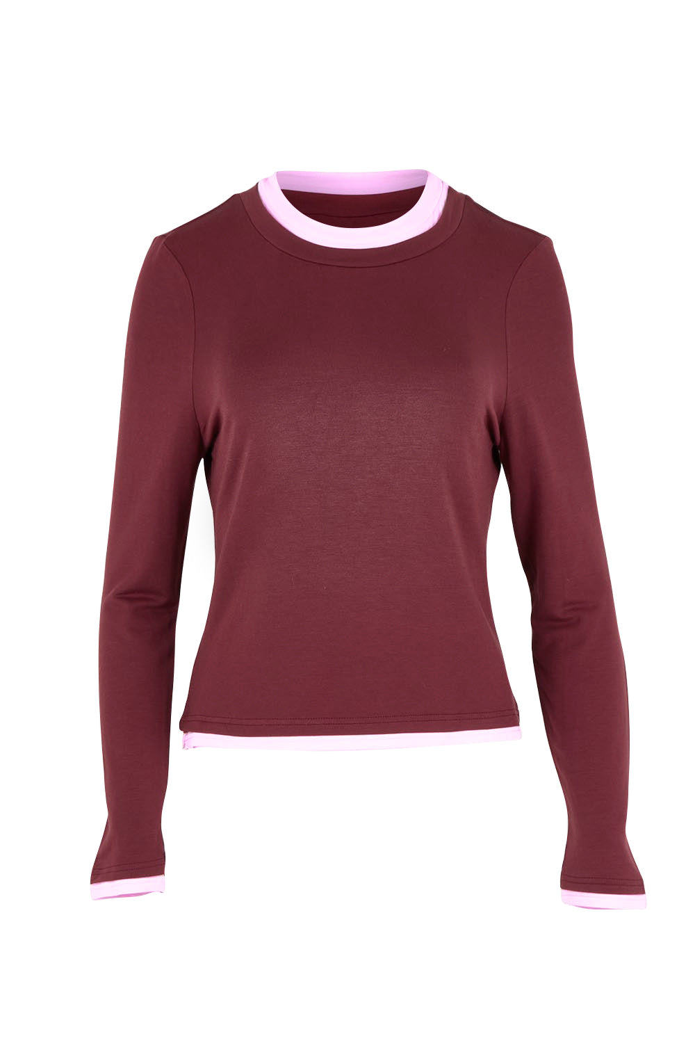 Product shot of the Cloud Tee in colour Burgandy (Red), from the front
