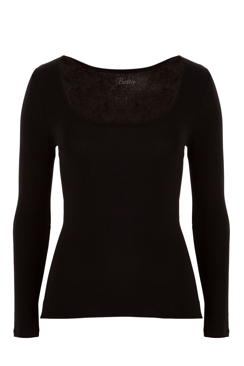 Product shot of the Madonna L/S Scoop Top in colour Black (Black), from the front