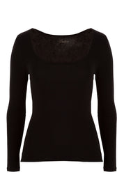 Product shot of the Madonna L/S Scoop Top in colour Black (Black), from the front