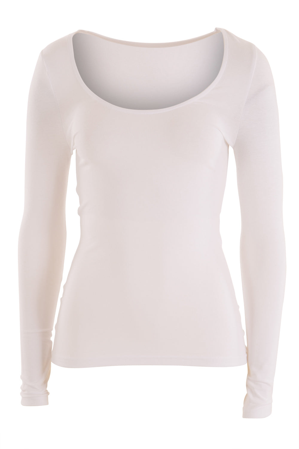 Product shot of the Madonna L/S Scoop Top in colour White (White), from the front