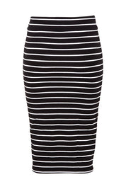 Product shot of the Alicia Midi Skirt in colour BlkWhtStrp (Black), from the front