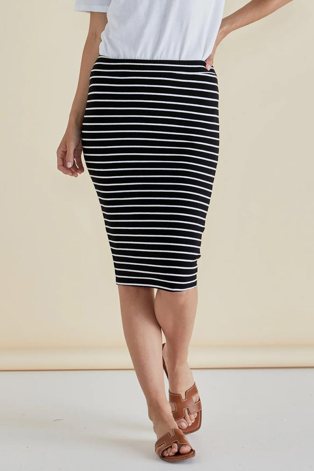 Alicia Midi Skirt - BlkWhtStrp