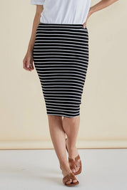 Alicia Midi Skirt - BlkWhtStrp