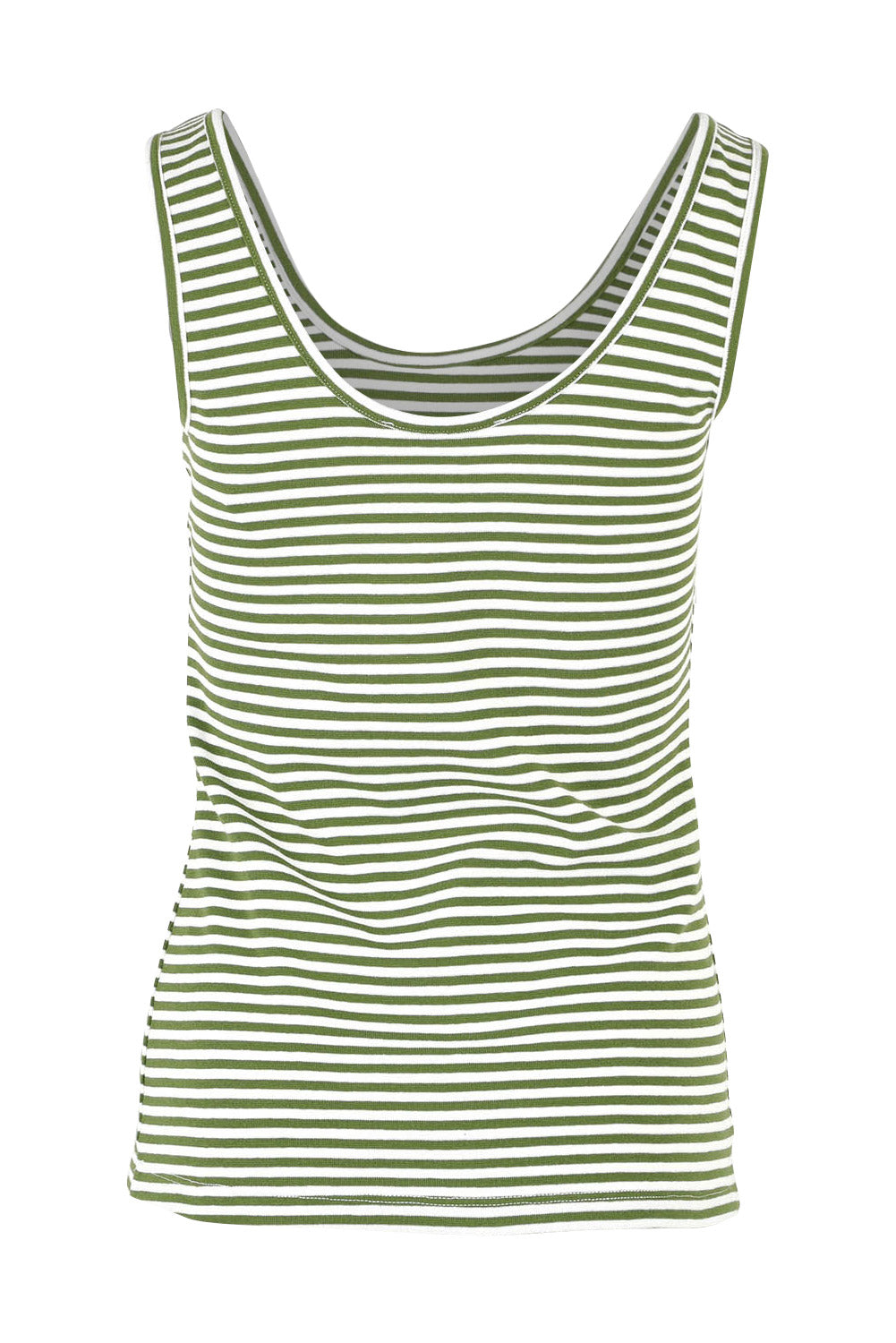 Product shot of the Emma Cotton Scoop Tank in colour Avocadostr (Green), from the back
