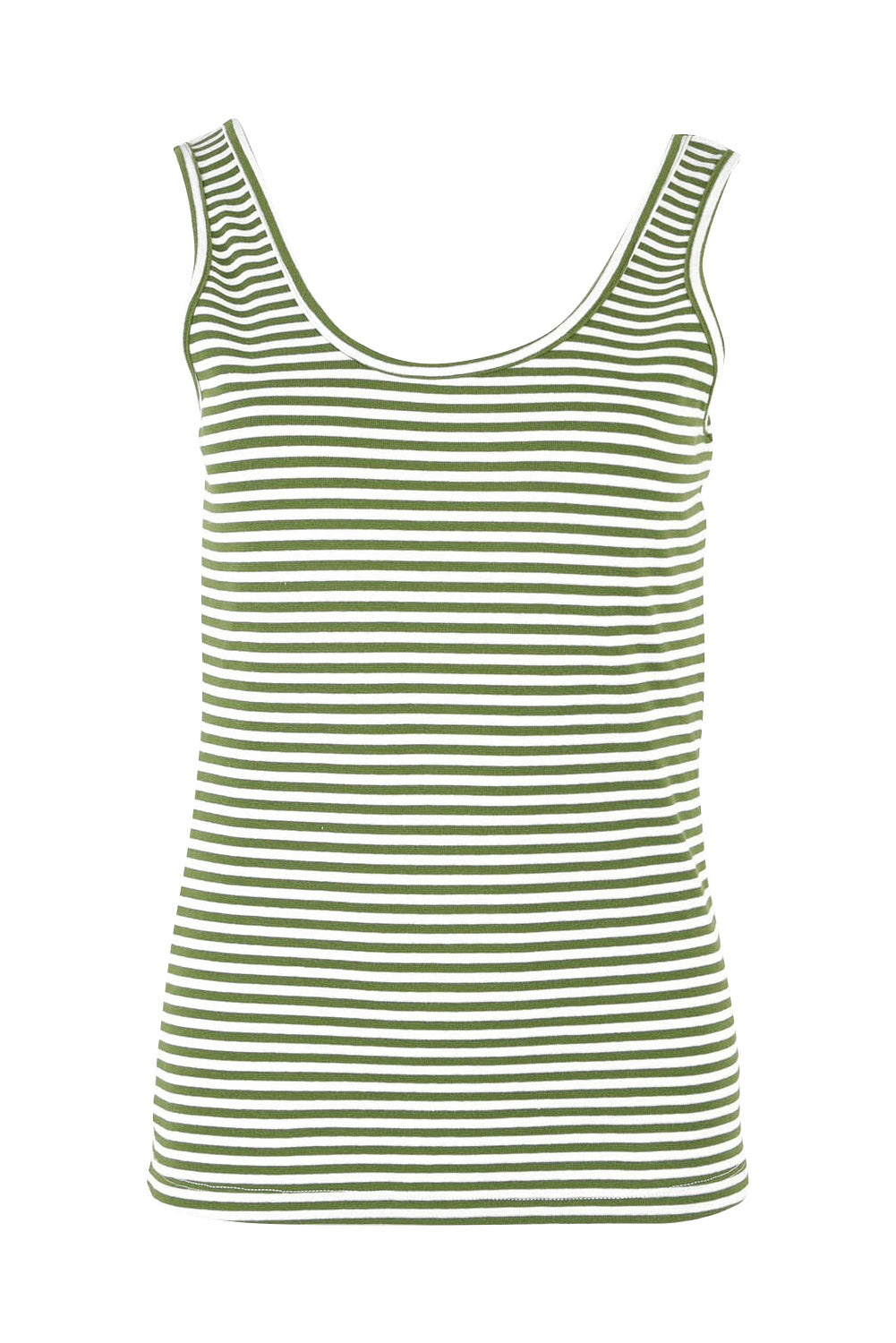 Product shot of the Emma Cotton Scoop Tank in colour Avocadostr (Green), from the front