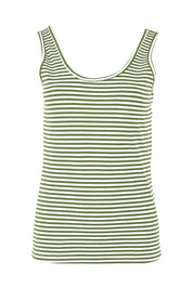 Product shot of the Emma Cotton Scoop Tank in colour Avocadostr (Green), from the front