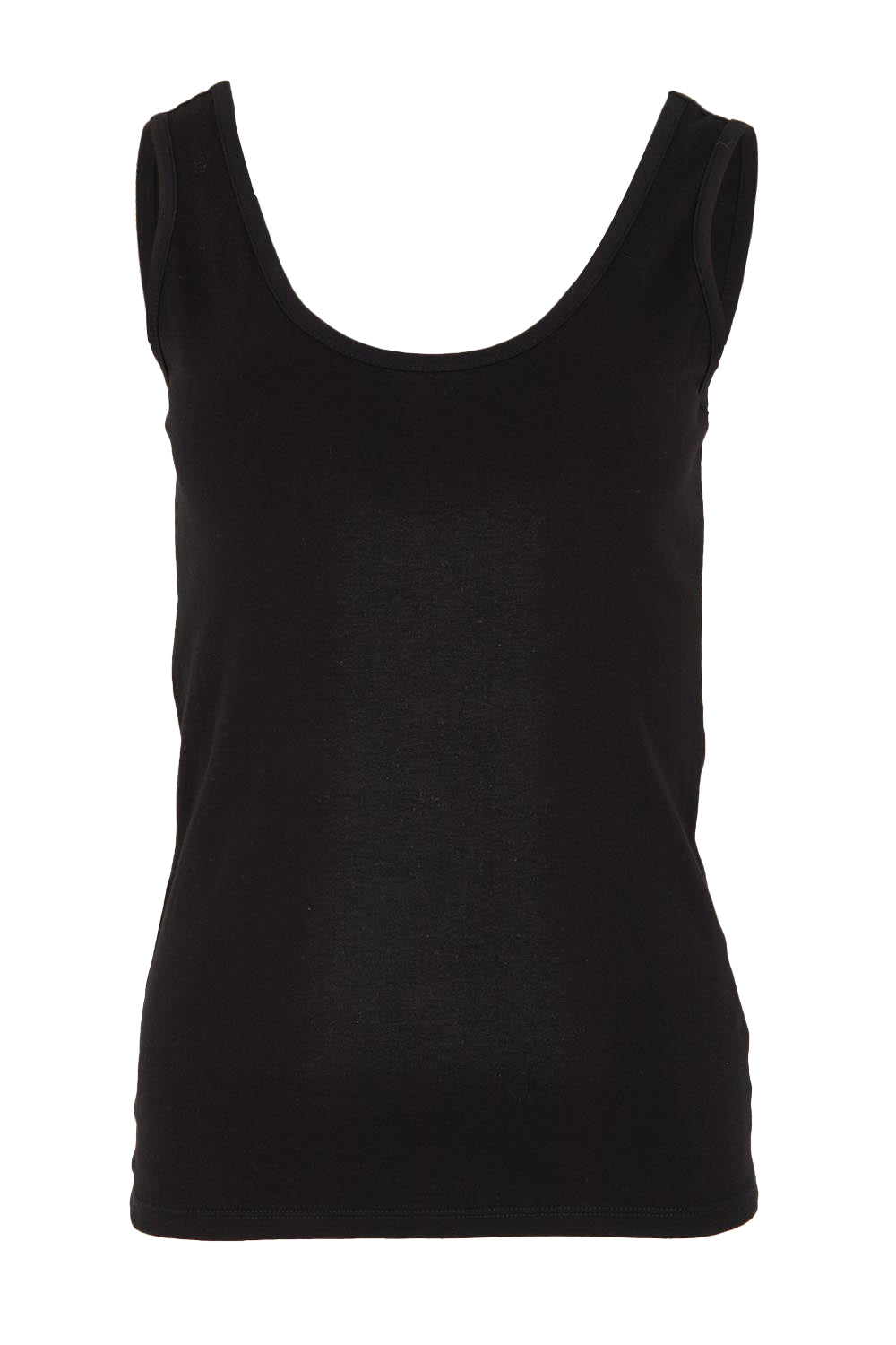 Product shot of the Emma Cotton Scoop Tank in colour Black (Black), from the front