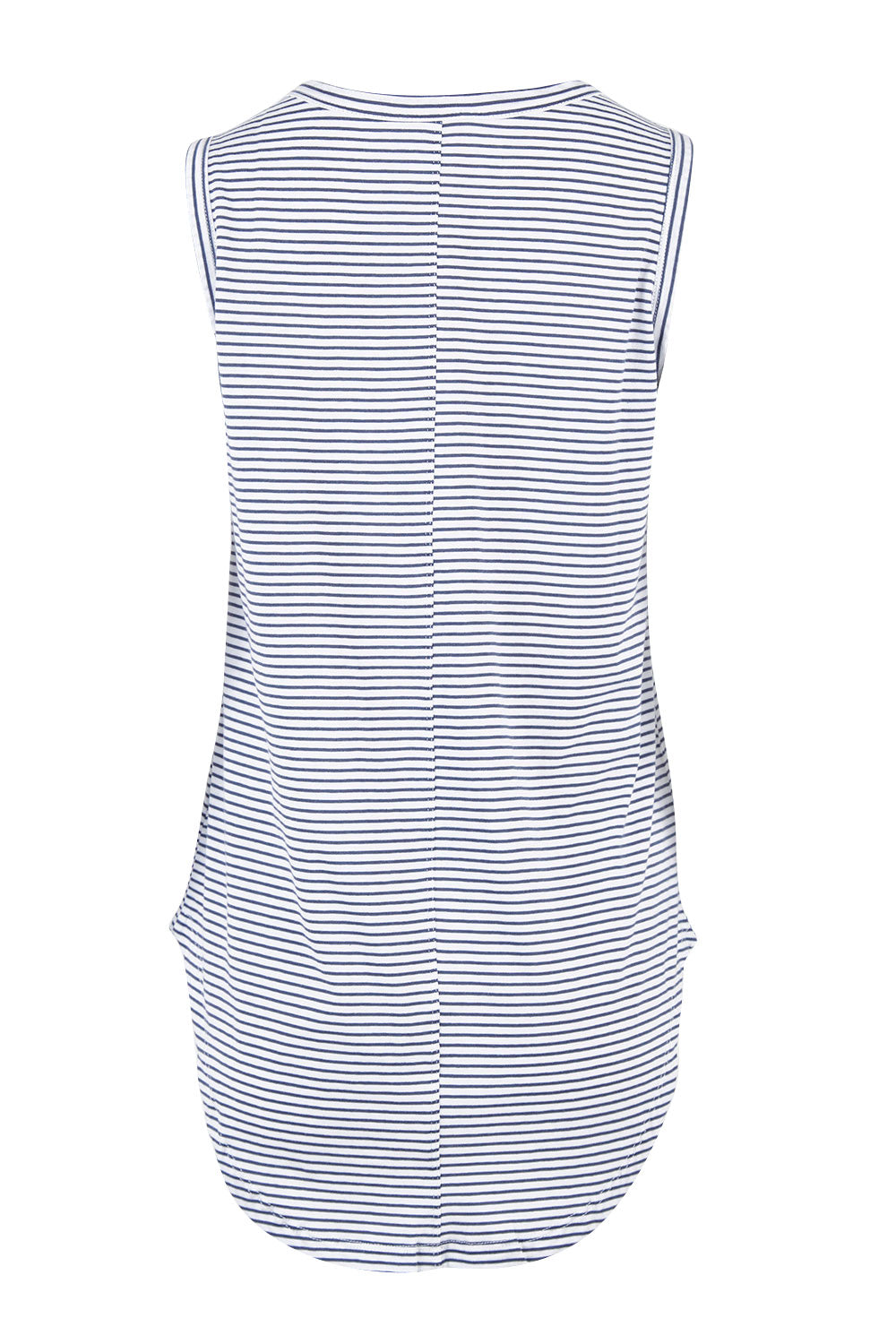 Product shot of the Keira Tank in colour Indistripe (Blue), from the back