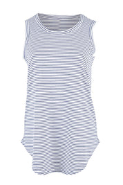 Product shot of the Keira Tank in colour Indistripe (Blue), from the front