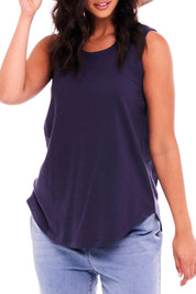 A model wearing the Keira Tank in colour Newnavy (Blue), from the front, cropped image
