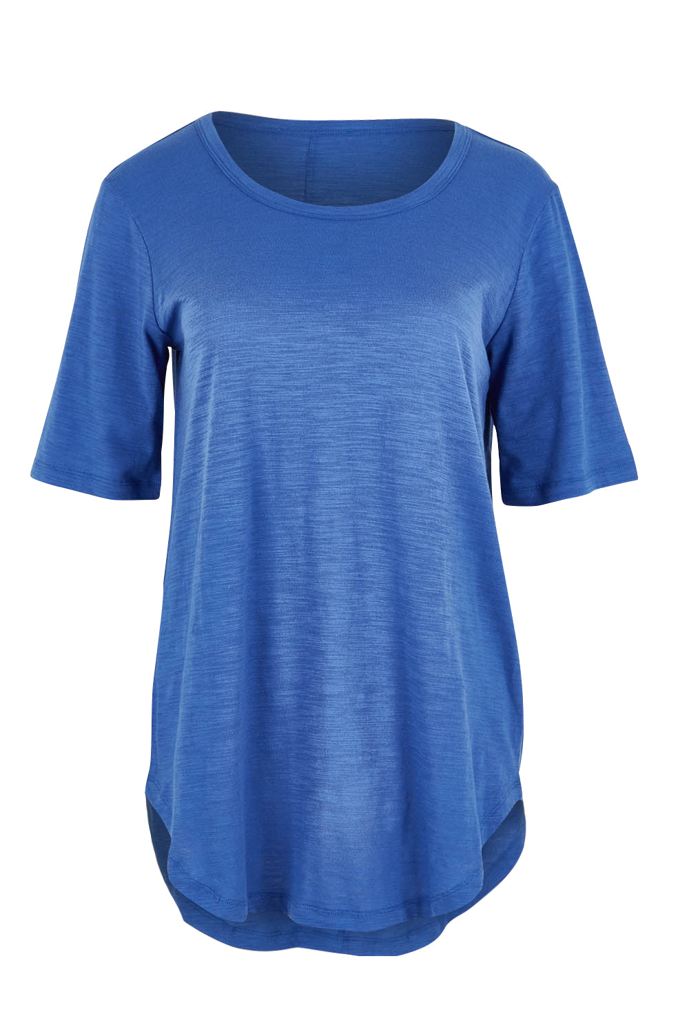Product shot of the Ariana Cotton Tee in colour Oceanblue (Blue), from the front